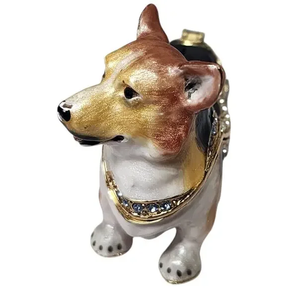 Bejeweled Enameled Pewter Corgi Dog Trinket Box Unbranded - Picture 2 of 7